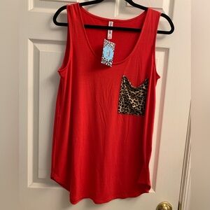 Color Alien Women’s Red Leopard Pocket Tank Top NWT